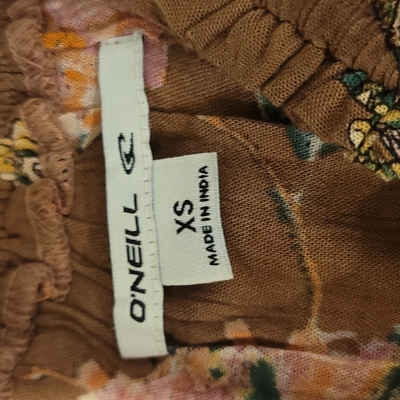 NWT O'Neill Off the Shoulder Tie Waist Dress Cognac Floral Print XS - Picture 6 of 6